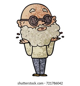 cartoon curious man with beard and sunglasses