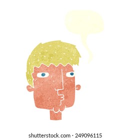 Cartoon-Neugierige mit Sprachblase