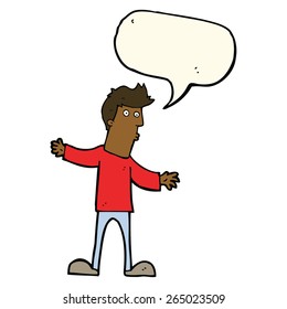 cartoon curious man with speech bubble
