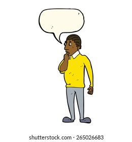 cartoon curious man with speech bubble