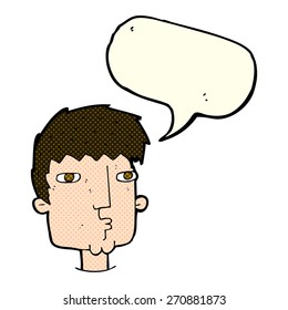 cartoon curious man with speech bubble