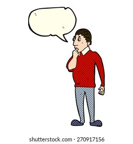caricatura de un hombre curioso con burbuja de habla