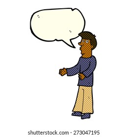 cartoon curious man with speech bubble