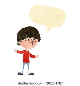cartoon curious man with speech bubble