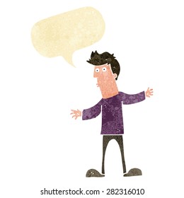 cartoon curious man with speech bubble