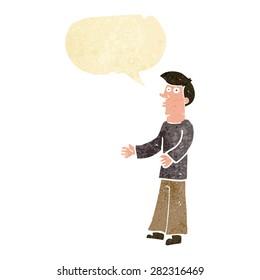 cartoon curious man with speech bubble