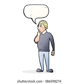 cartoon curious man with speech bubble