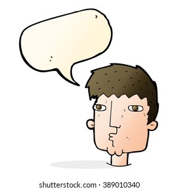 cartoon curious man with speech bubble