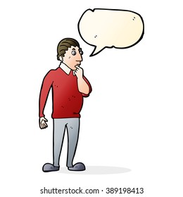 cartoon curious man with speech bubble