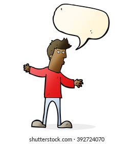 cartoon curious man with speech bubble