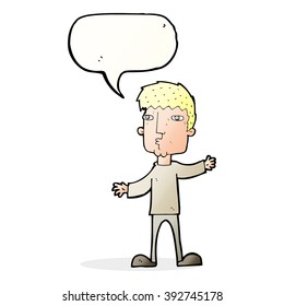 cartoon curious man with speech bubble