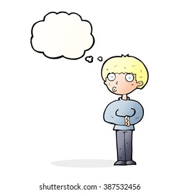 caricatura de un hombre curioso con burbuja de pensamiento