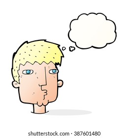 cartoon curious man with thought bubble