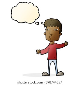 cartoon curious man with thought bubble