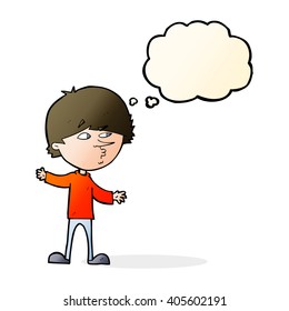 cartoon curious man with thought bubble