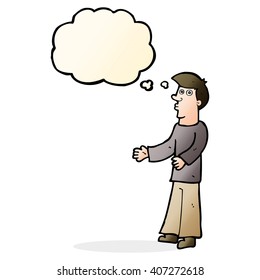 caricatura de un hombre curioso con burbuja de pensamiento