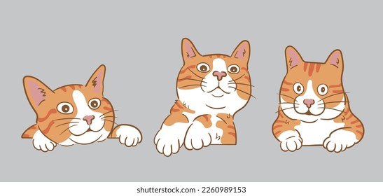 Cartoon curious peeking Orange cats 