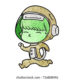 cartoon curious running astronaut