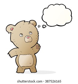 caricatura de un oso de peluche curioso con burbuja de pensamiento
