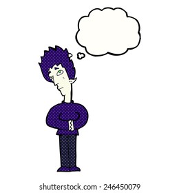 cartoon curious vampire with thought bubble