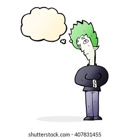 cartoon curious vampire with thought bubble