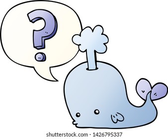 cartoon curious whale with speech bubble in smooth gradient style