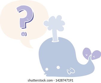 cartoon curious whale with speech bubble in retro style
