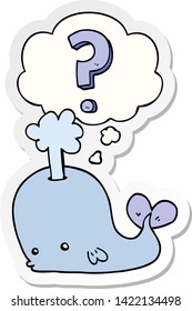 cartoon curious whale with thought bubble as a printed sticker