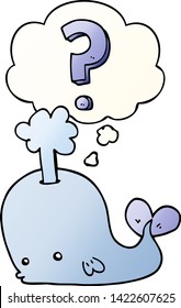 cartoon curious whale with thought bubble in smooth gradient style
