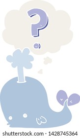 cartoon curious whale with thought bubble in retro style