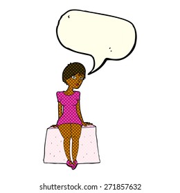 cartoon curious woman sitting with speech bubble