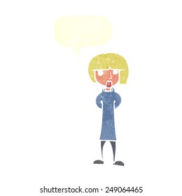 cartoon curious woman with speech bubble