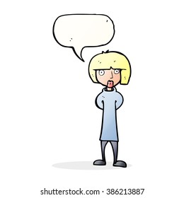 cartoon curious woman with speech bubble