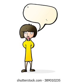 cartoon curious woman with speech bubble