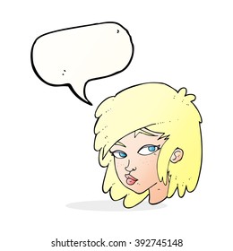 cartoon curious woman with speech bubble