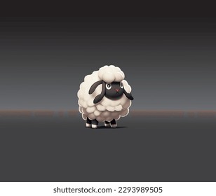 Cartoon curly sheep on a dark background. Vector illustration