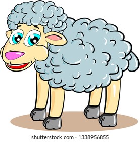 Cartoon curly sheep smiling on white background. Vector illustration.