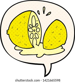 Cartoon-SchnittZitrone mit Sprachblase im Comicstil