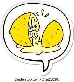cartoon cut lemon with speech bubble sticker