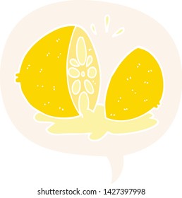 cartoon cut lemon with speech bubble in retro style