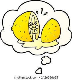 cartoon cut lemon with thought bubble in smooth gradient style