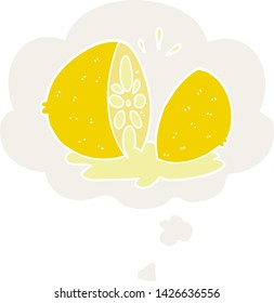 cartoon cut lemon with thought bubble in retro style
