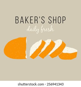 Cartoon cut loaf of bread. Hand drawn flat kitchen illustration. Bakery design