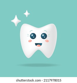 Cartoon cute 3d tooth with face emotions.Kawaii.Kids dentistry.Stock vector illustration. 
