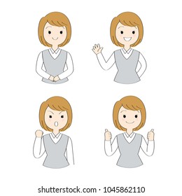 Cartoon cute action office woman vector.