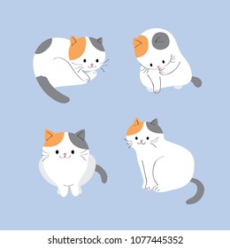 Cartoon cute actions adorable cat on blue background vector.