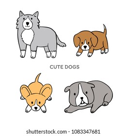 Cartoon cute actions dogs vector.