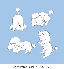 Cartoon cute actions lovely little white poodle vector.