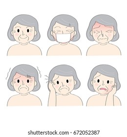 Cartoon cute actions old woman sick vector.