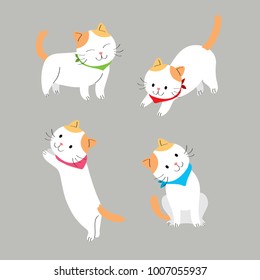 Cartoon cute actions orange and white cat vector. Grey background.